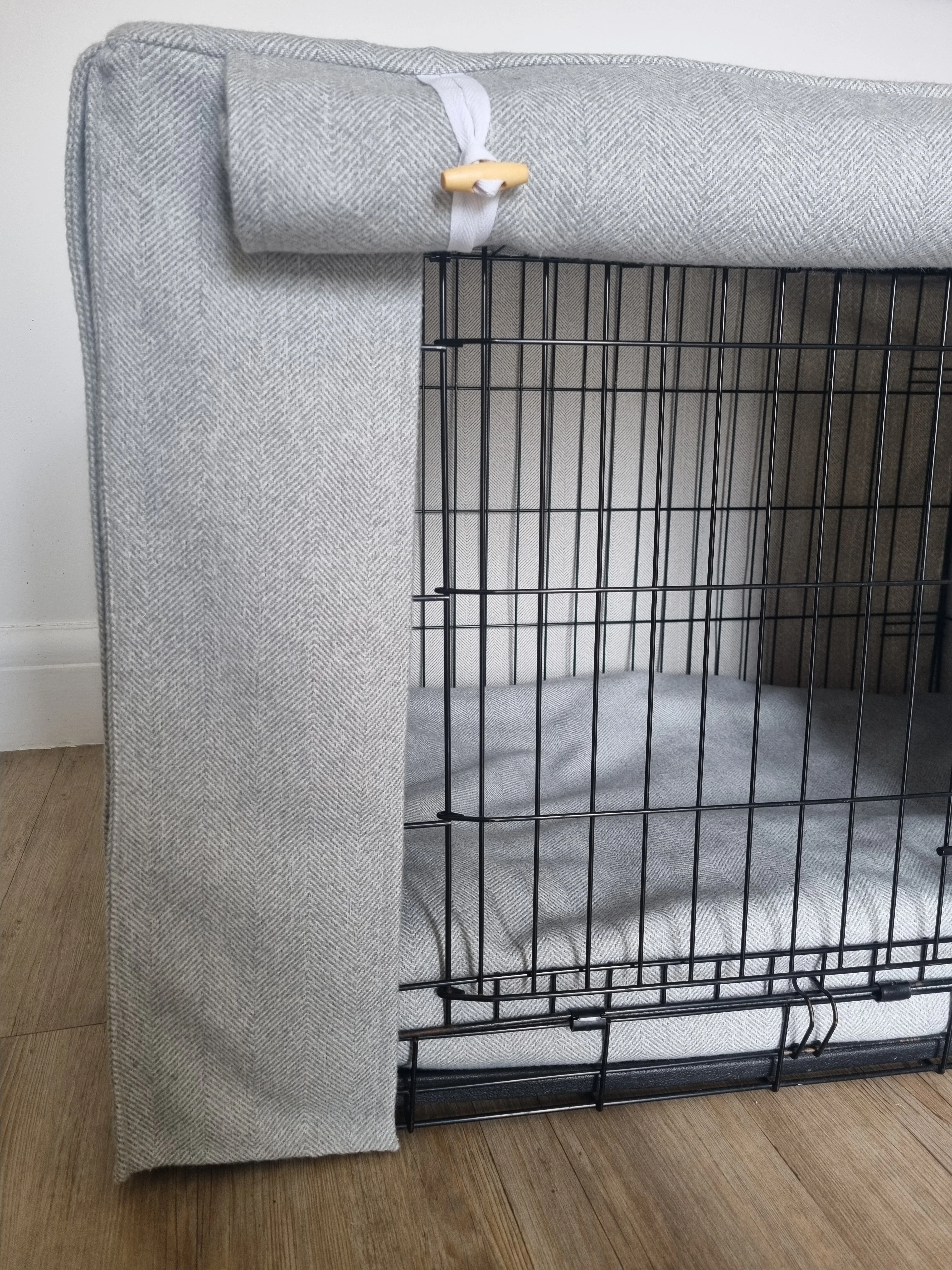 Dog crate cover - Grey herringbone - Image 3