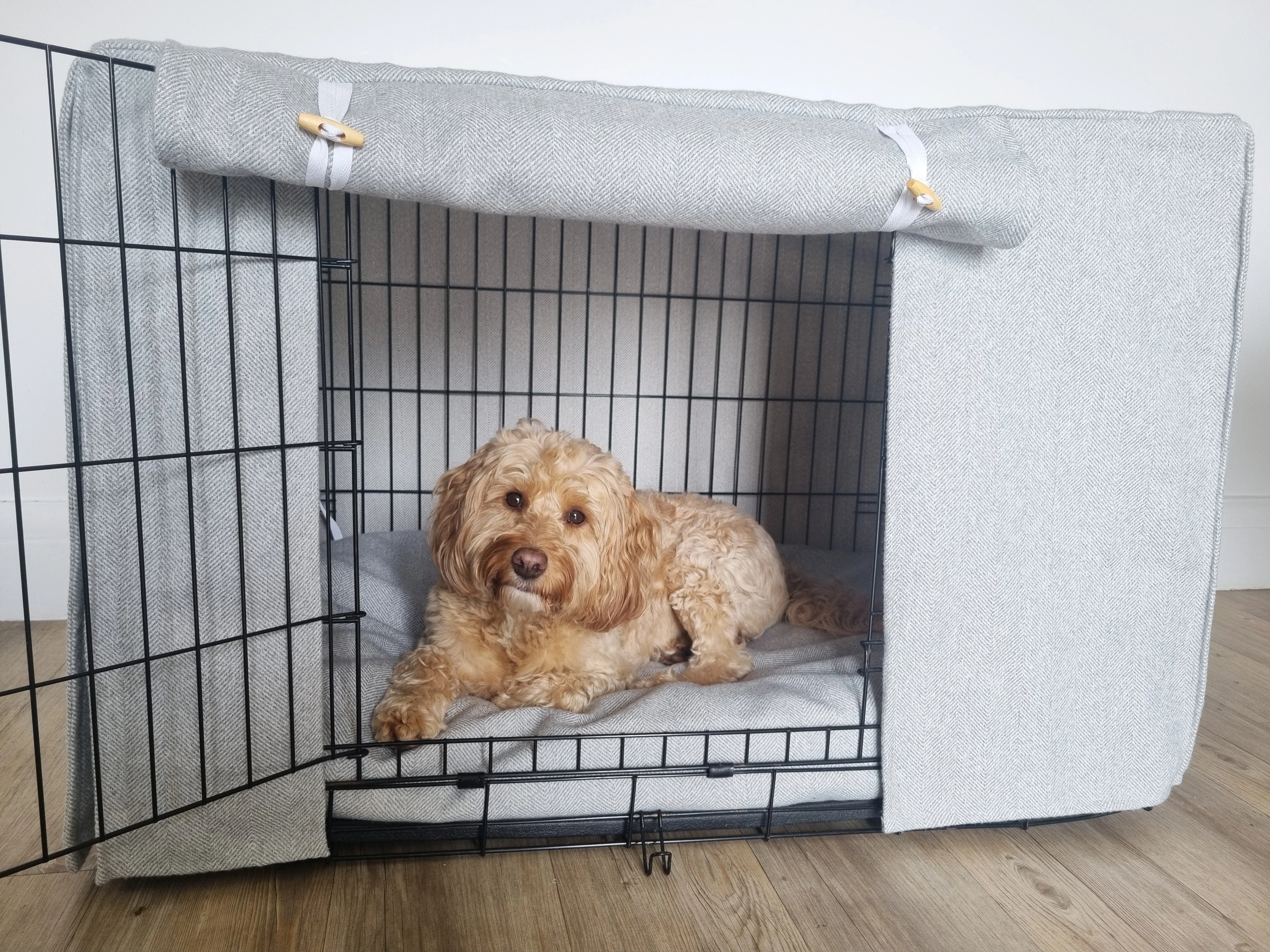 Dog crate cover - Grey herringbone - Image 4