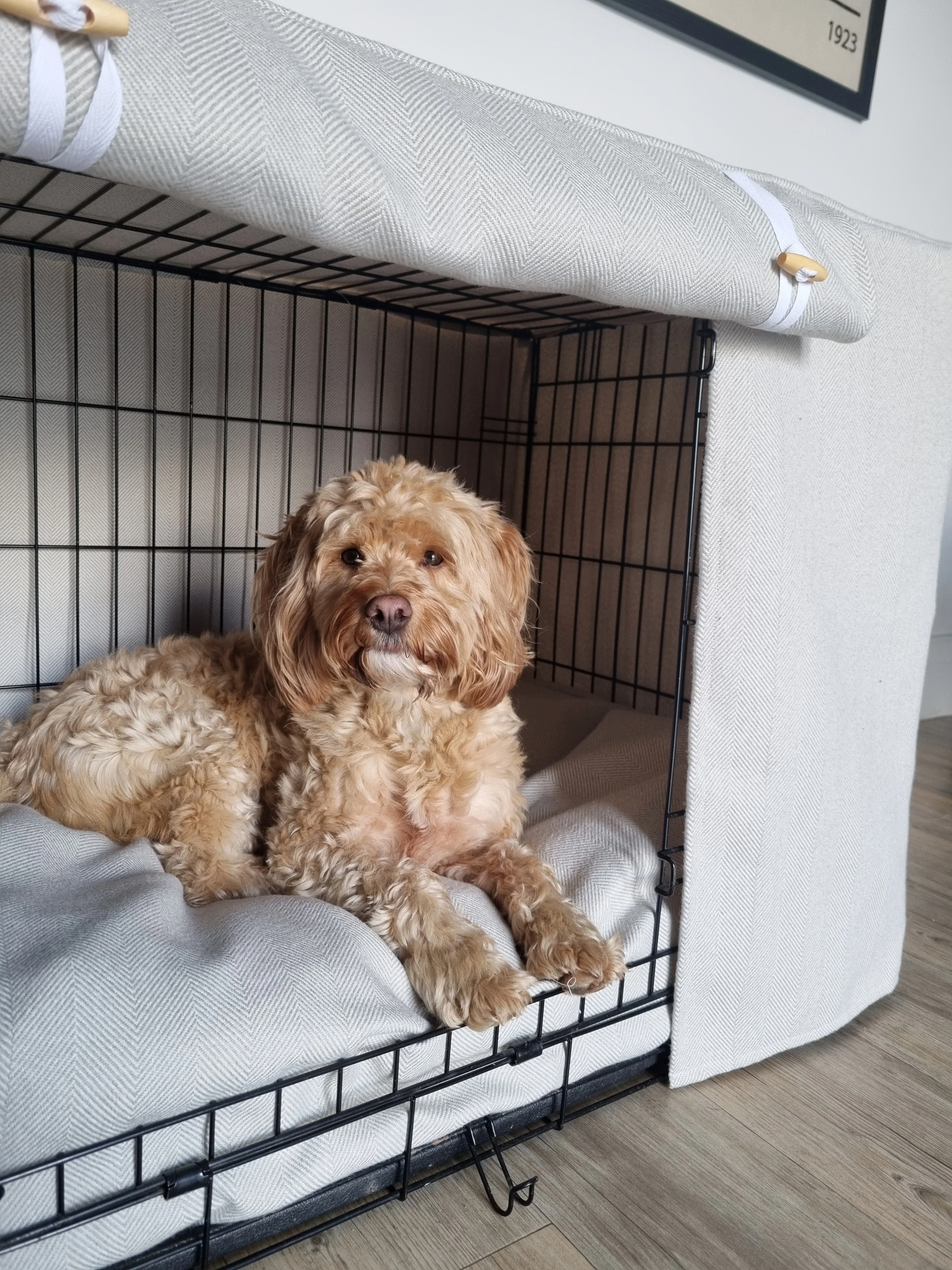Dog crate cover - Neutral herringbone - Image 4