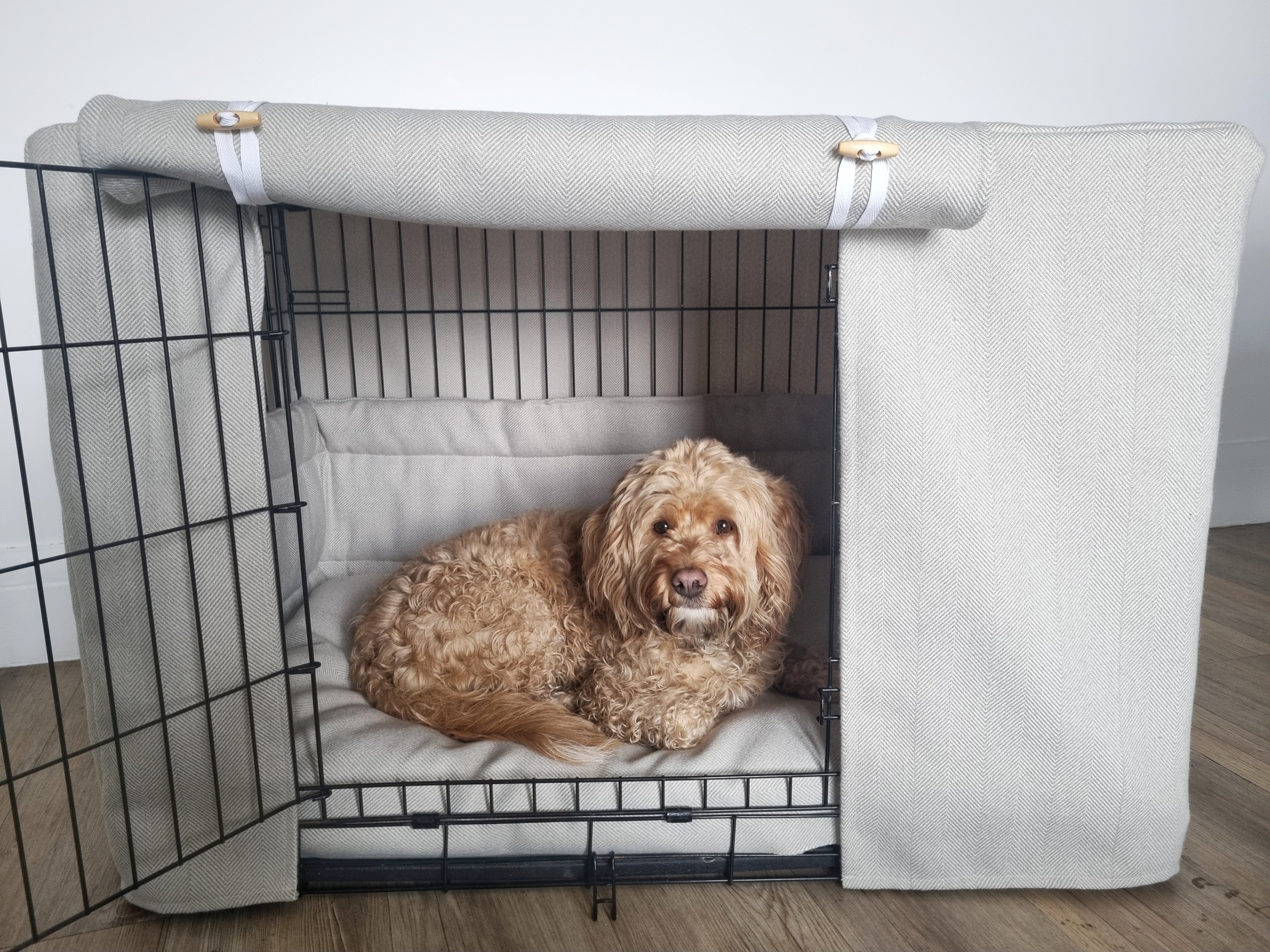 Dog crate cover - Neutral herringbone - Image 5