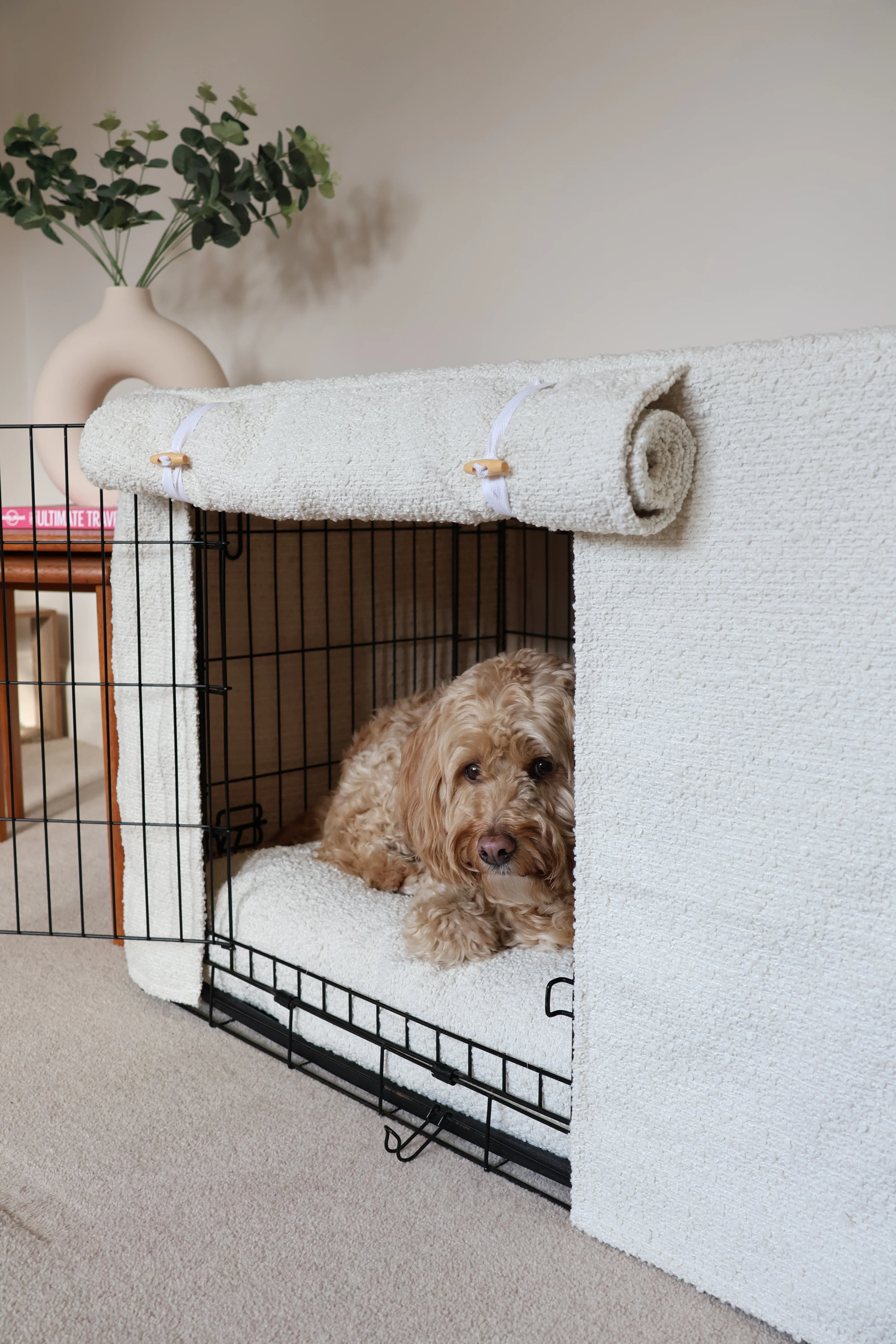 Dog crate set - International Customers  - crate cover, bumper and bed cover - Ivory Boucle - Image 3