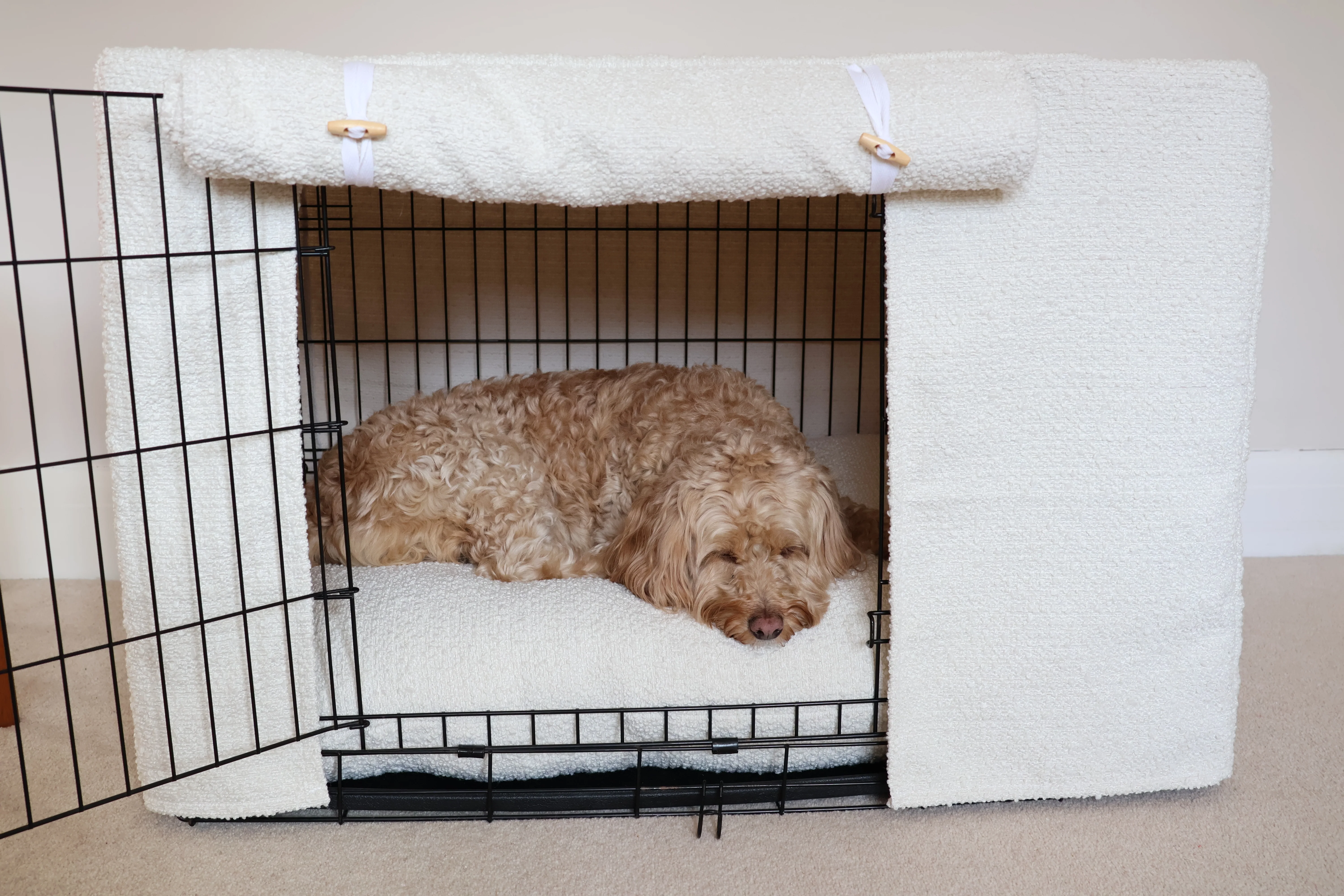 Dog crate set - International Customers  - crate cover, bumper and bed cover - Ivory Boucle - Image 5