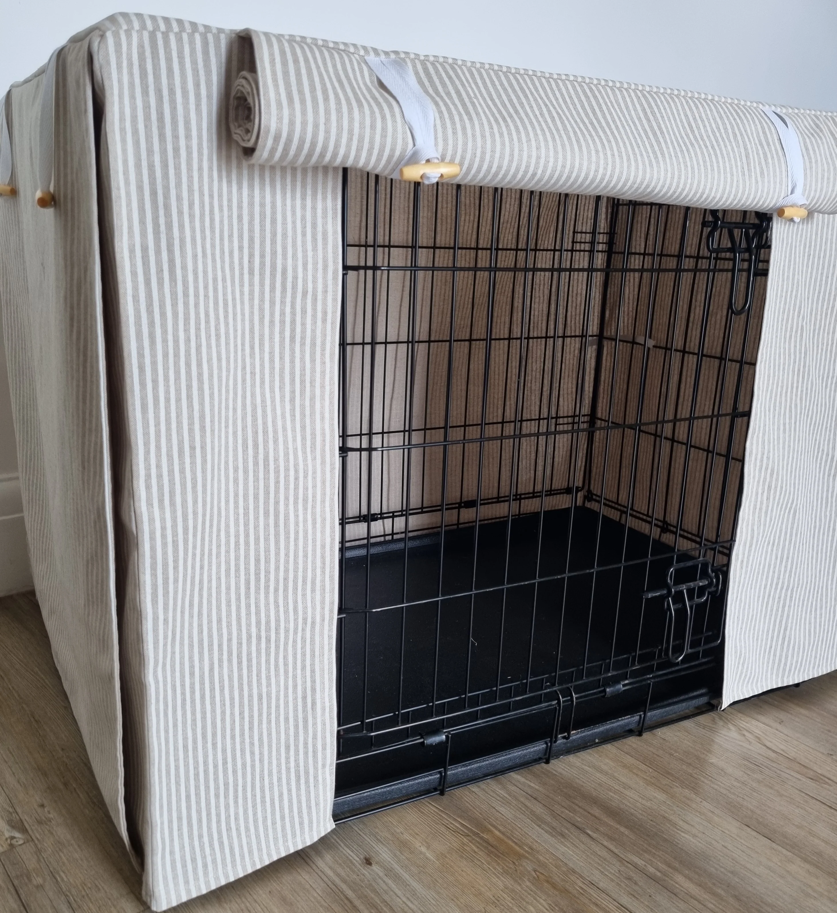 Dog crate cover - White stripes neutral design - Image 3