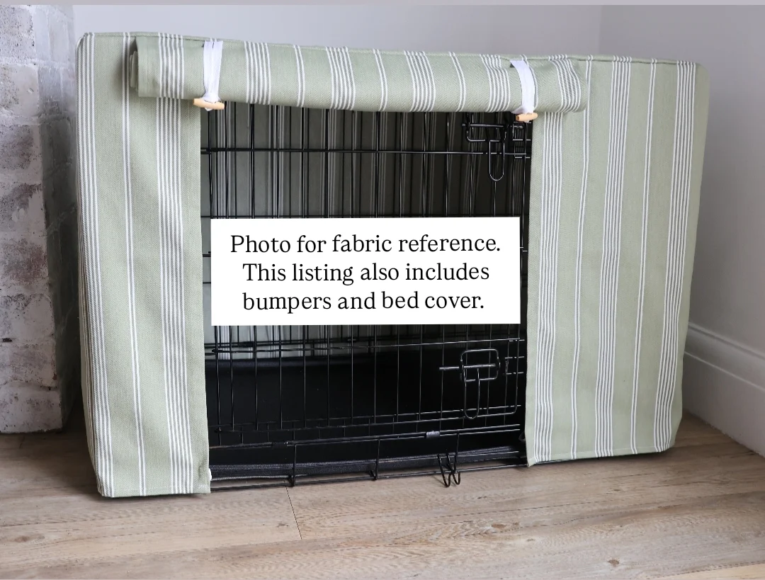 Dog crate set - International Customers  - crate cover, bumper and bed cover - Sage stripe - Image 3