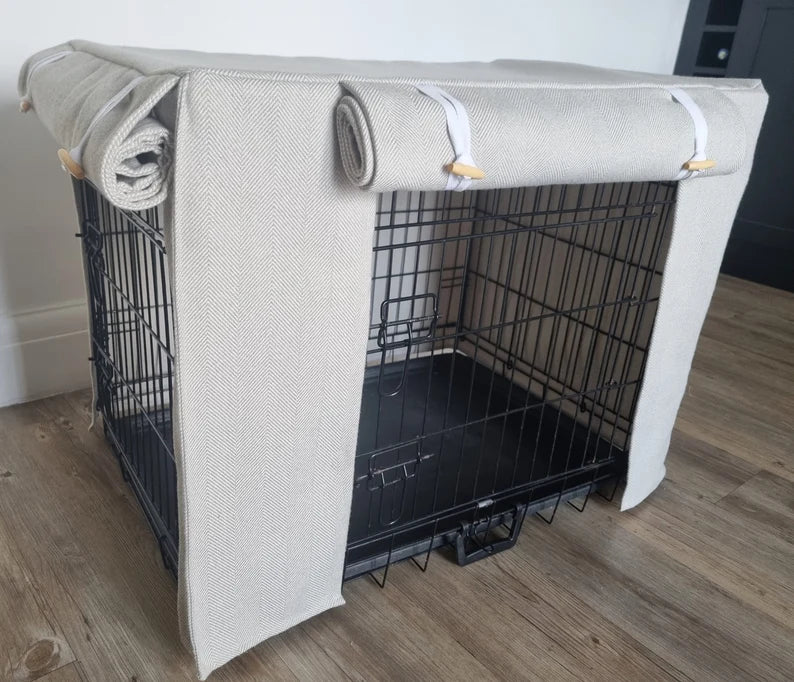 Dog crate cover - Neutral herringbone - Image 3
